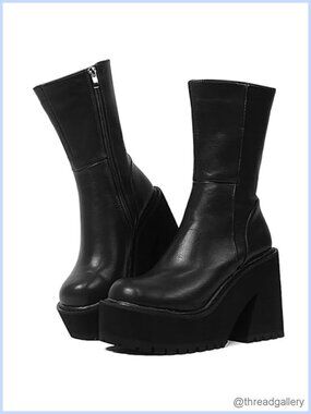 Platform Ankle Boots for Women Chunky Block Heel Faux Leather Combat Booties
